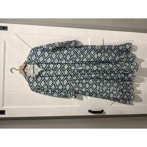 Dolma Blue and Cream Azima Dress, Made in India, Size S